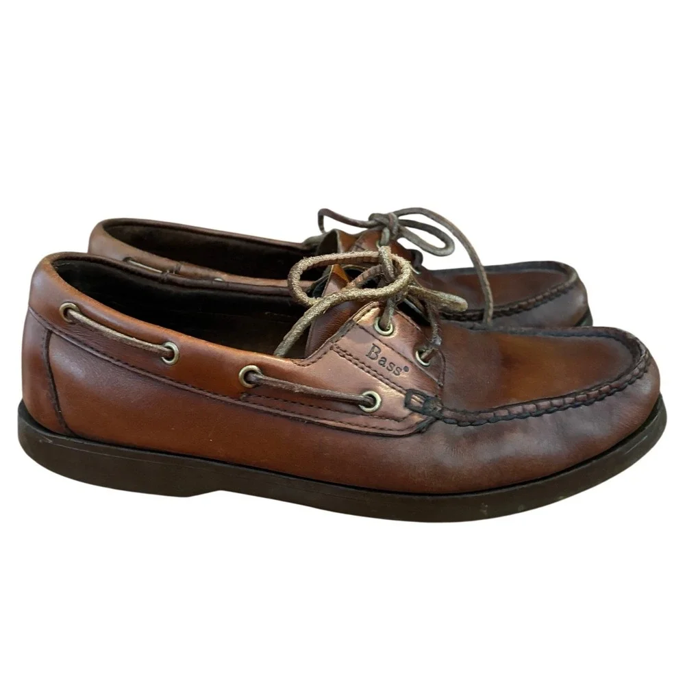 Bass Mens Brown Leather Boat Shoes Moc Toe Deck Shoes Casual Classic 8.5